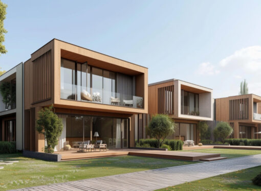 Vivienda prefabricada de dos plantas y terraza de 14 m²