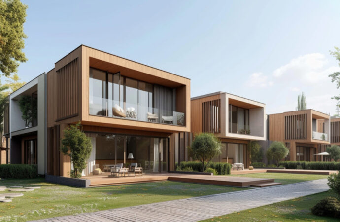 Vivienda prefabricada de dos plantas y terraza de 14 m²