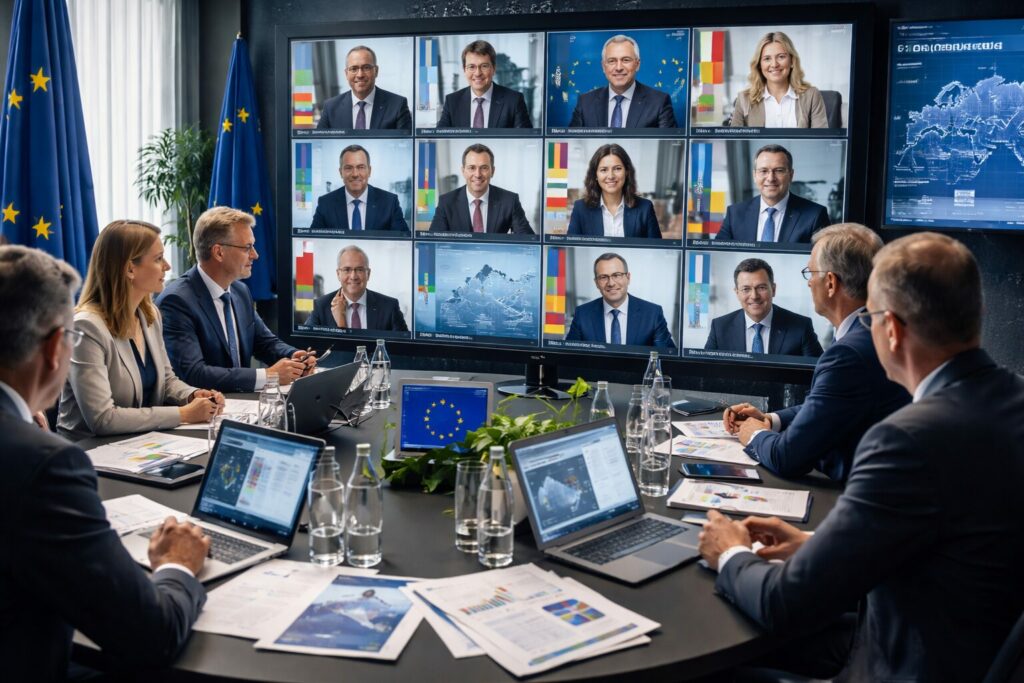 Ministros de la UE conectados por videoconferencia debaten medidas para impulsar la vivienda asequible, con enfoque en financiación europea y jóvenes.