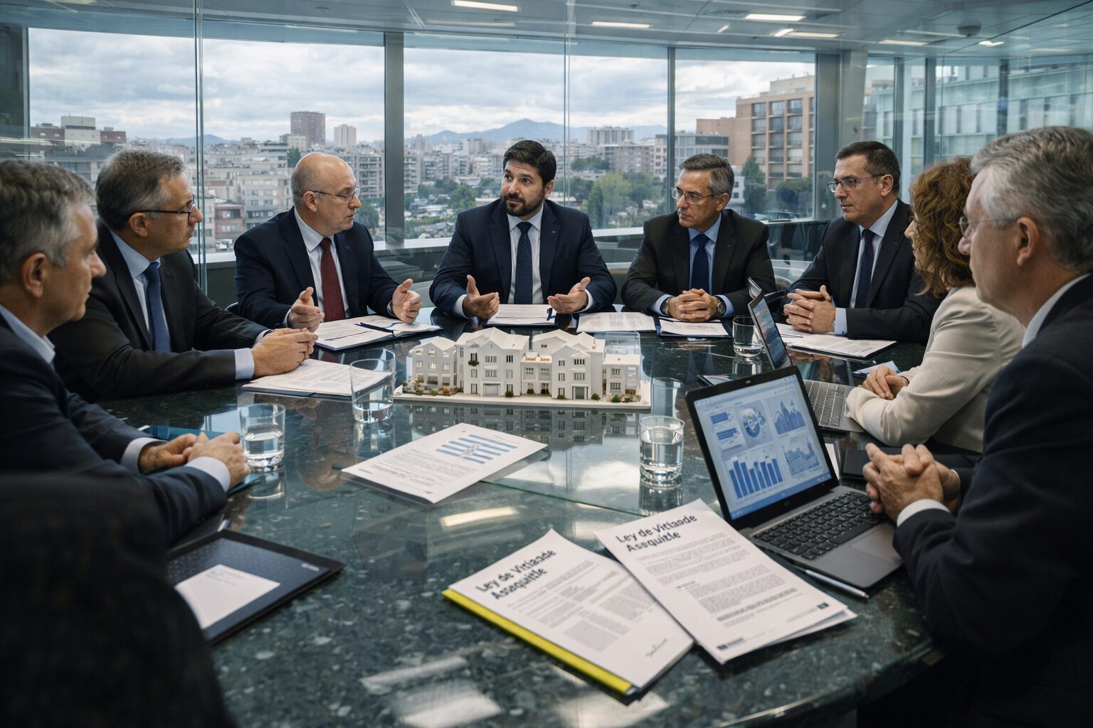 Recreación de una Recreación de una reunión del Gobierno de Murcia con colegios profesionales para impulsar la Ley de vivienda asequible.