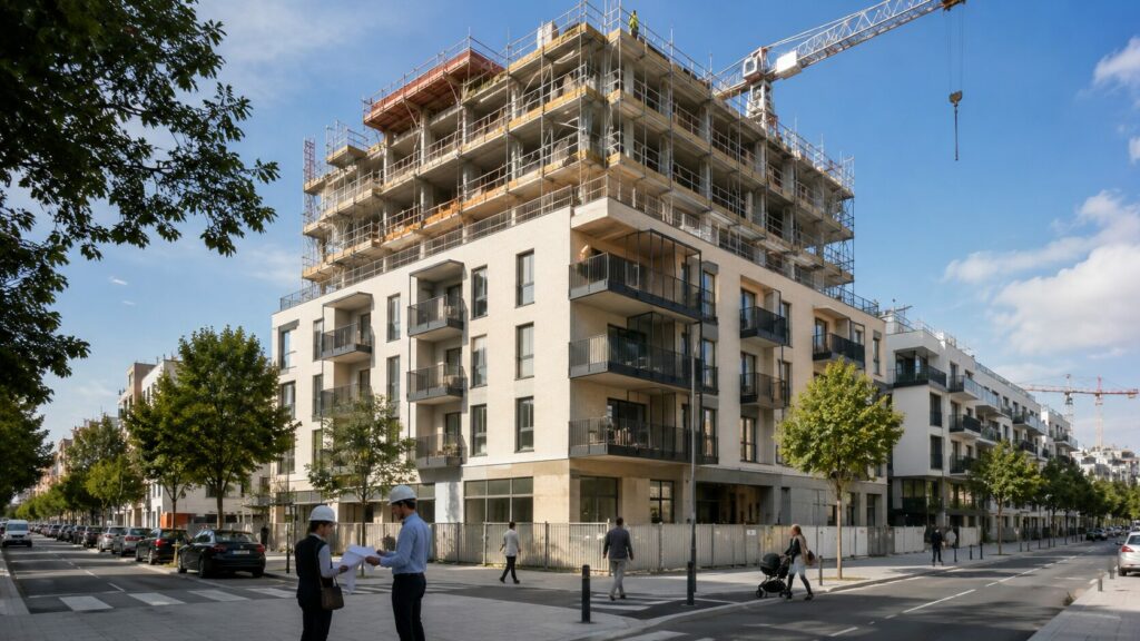 Vivienda protegida en Madrid con edificios modernos en construcción, para jóvenes y enfoque de inversión social